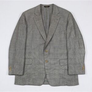 Paul Stuart 45R Blazer Wool Silk Linen Woven Hopsack Check Sport Coat Scotland